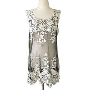 Simply Couture black, sheer, embroidered sleeveless tunic